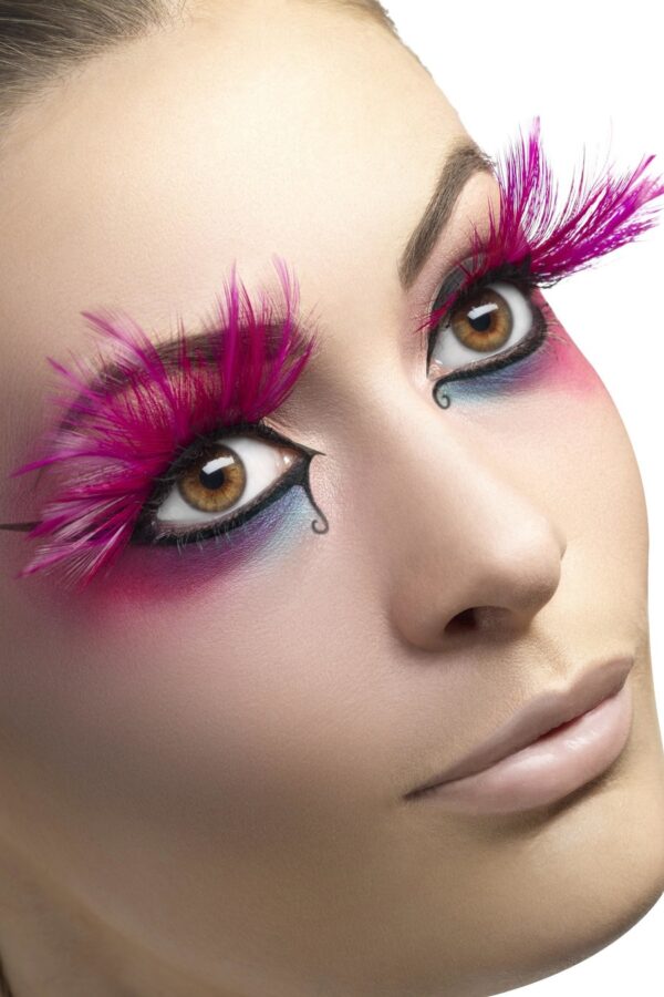 Eyelashes, Pink, with Feather Plumes, Contains Glue, in Display Box