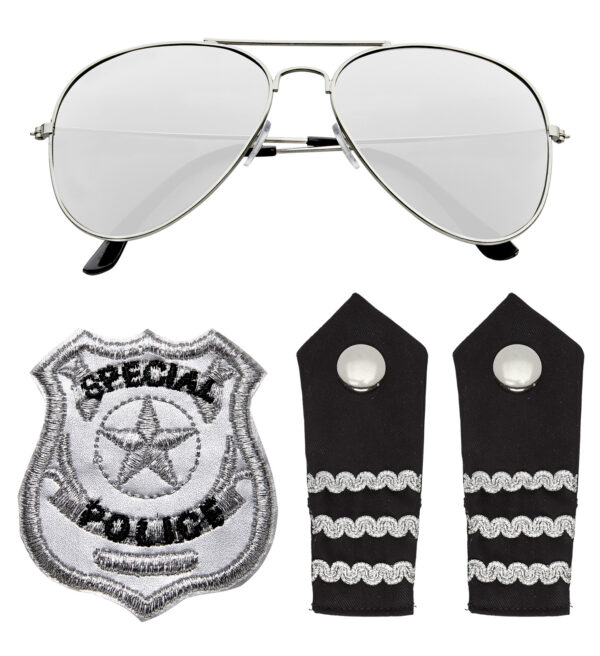 POLIZISTEN SET (Sonnenbrille, Schulterklappe, Abzeichen)