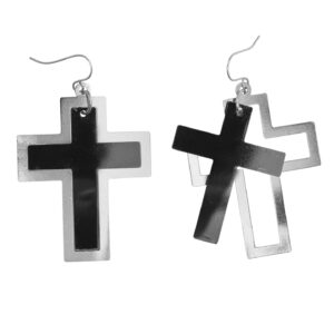 Schwarz-Silberne Kreuz-Ohrringe