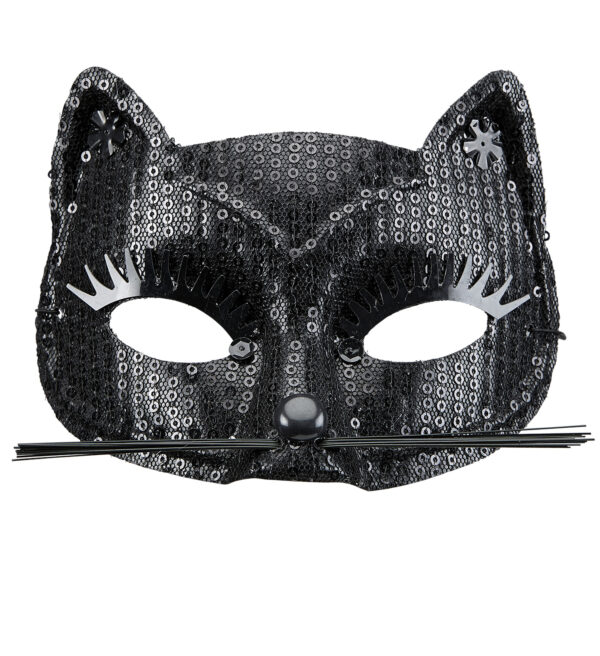 Katzenmaske mit Pailetten (schwarz)