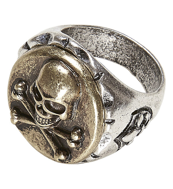 RING MIT TOTENKOPF UND GEKREUZTEN KNOCHEN