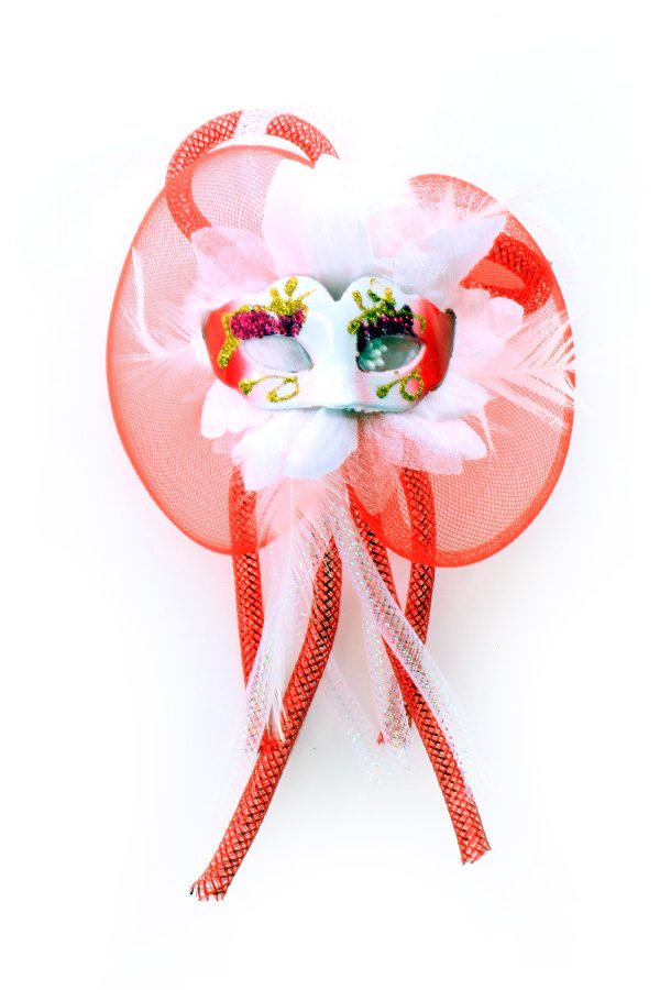 Blumenbrosche Maske rot-weiß