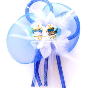 Blumenbrosche Maske blau/weiß