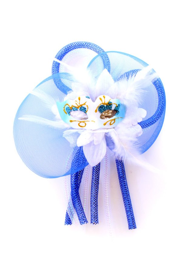 Blumenbrosche Maske blau/weiß