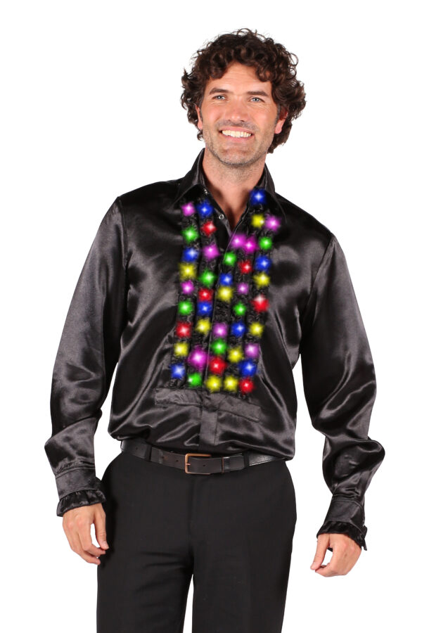 Rüschenhemd schwarz LED-multicolor Gr. L
